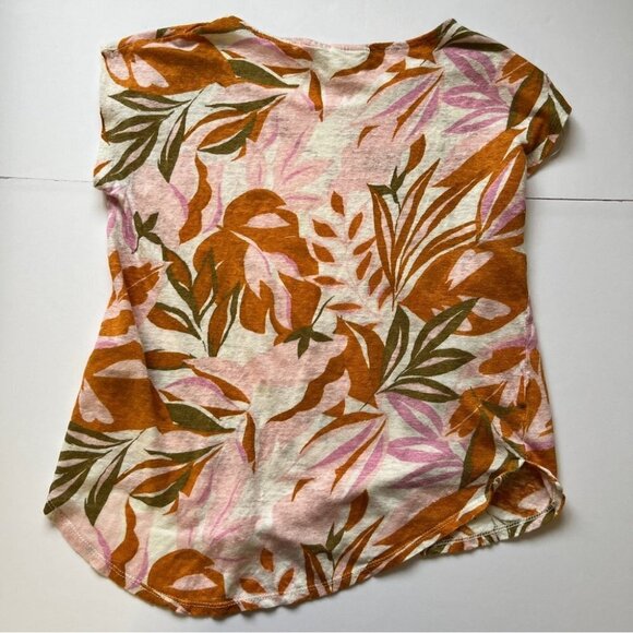 C&C California Blouse Floral 100% Linen Blouse Short Sleeve Asymmetrical Sz S - Picture 8 of 10